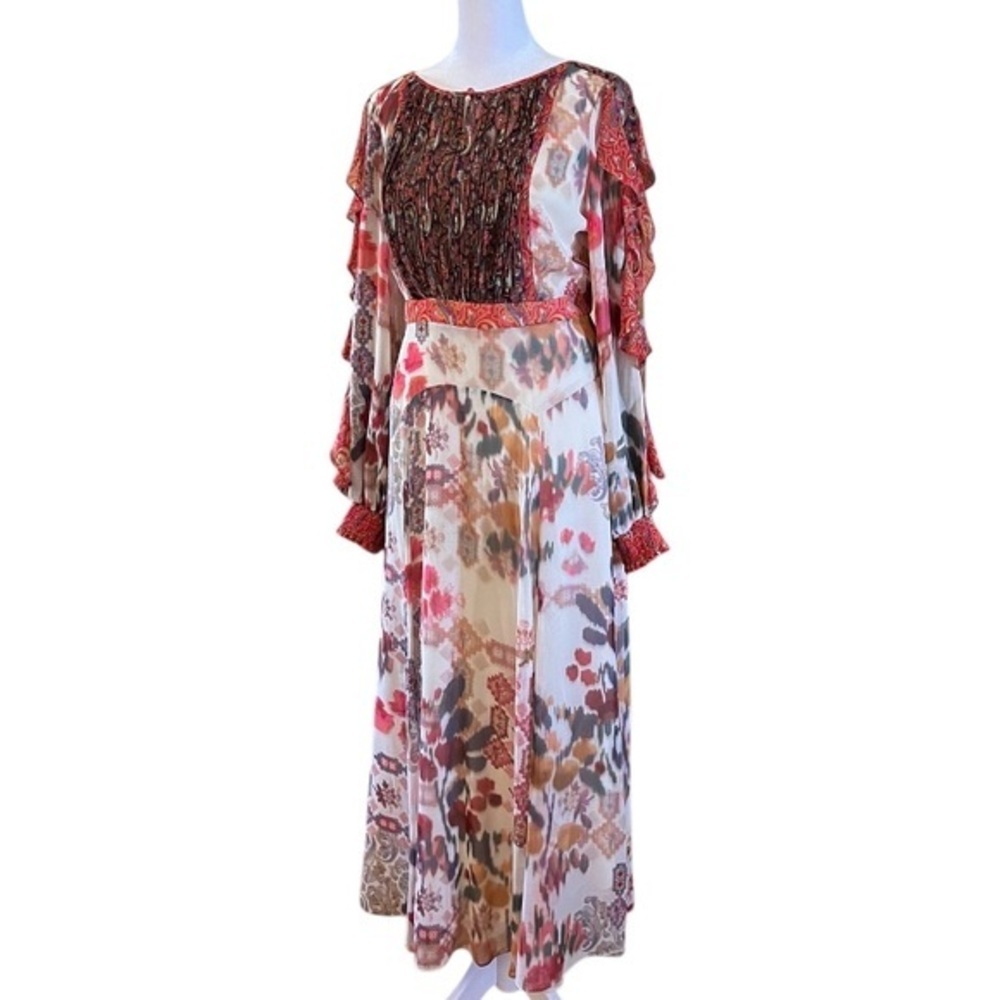 Anthropologie Akemi + Kin Midi Multiple Print Long Sleeve Dress Size 6 Lined - Picture 2 of 8